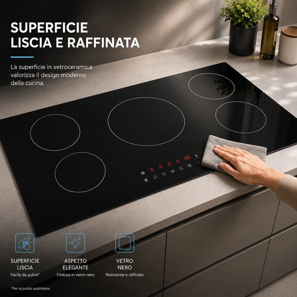 Piano Cottura a Induzione 90 cm in Vetroceramica Nero Controllo Touch 5 Fornelli