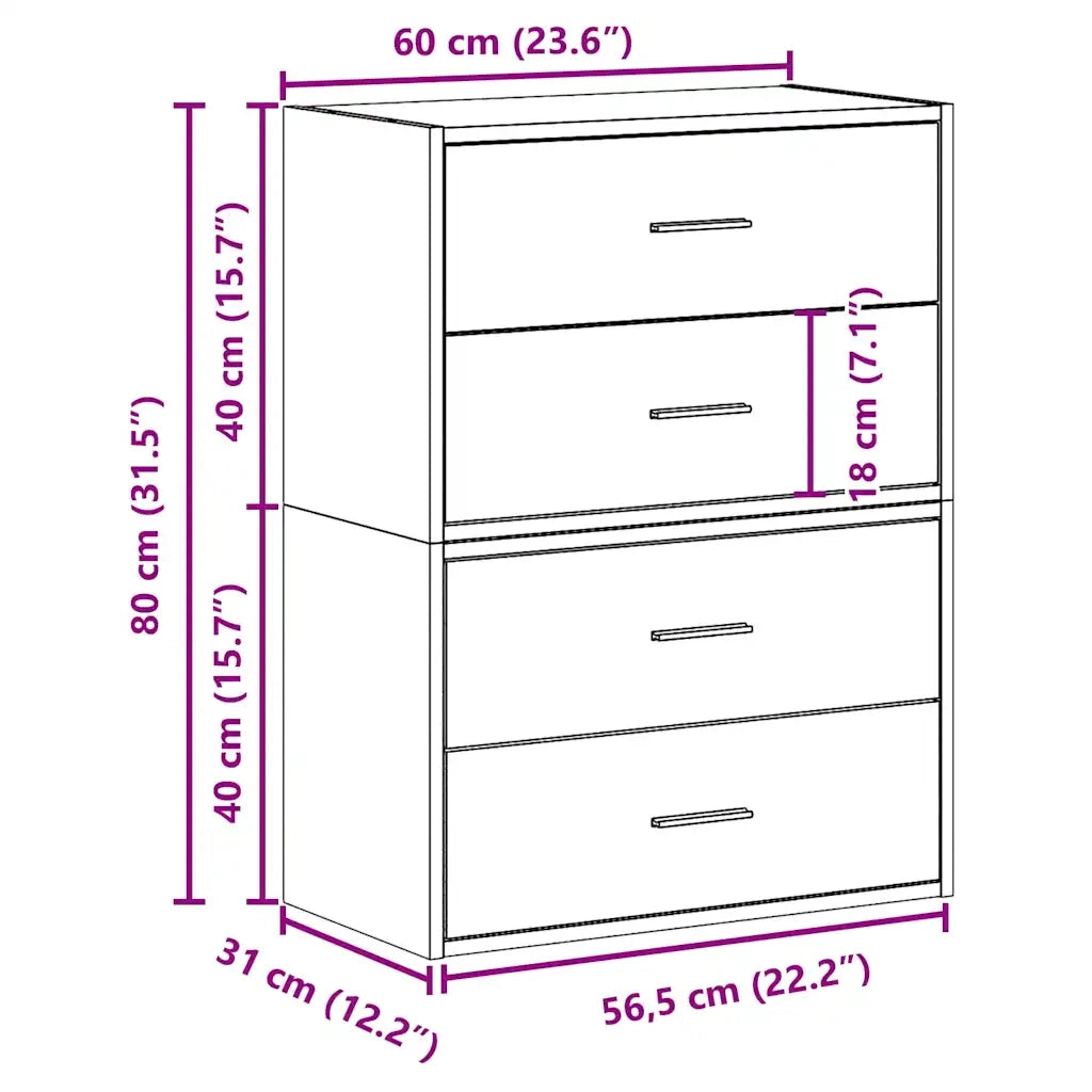Armadi con 2 Cassetti 2 pz Rovere Fumo 60x31x40cm in Truciolato CFW8512192