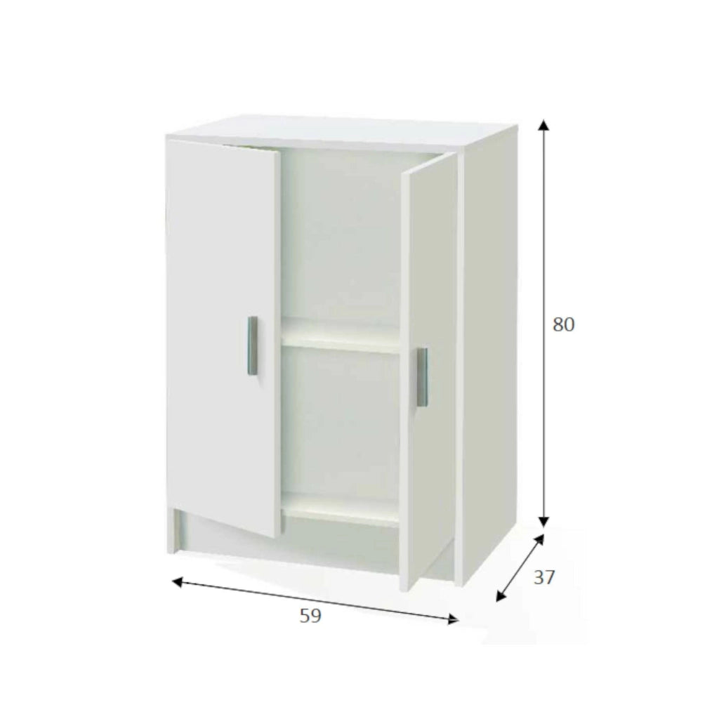 Armadio multiuso Pan, Mobile ausiliario basso a 2 ante, Portascarpe a 1 ripiano, Armadietto multifunzione, cm 59x37h80, Bianco