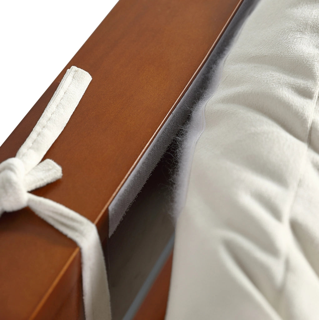 Letto singolo imbottito con testiera in tessuto e rete stabile 90x200 cm, marrone scuro