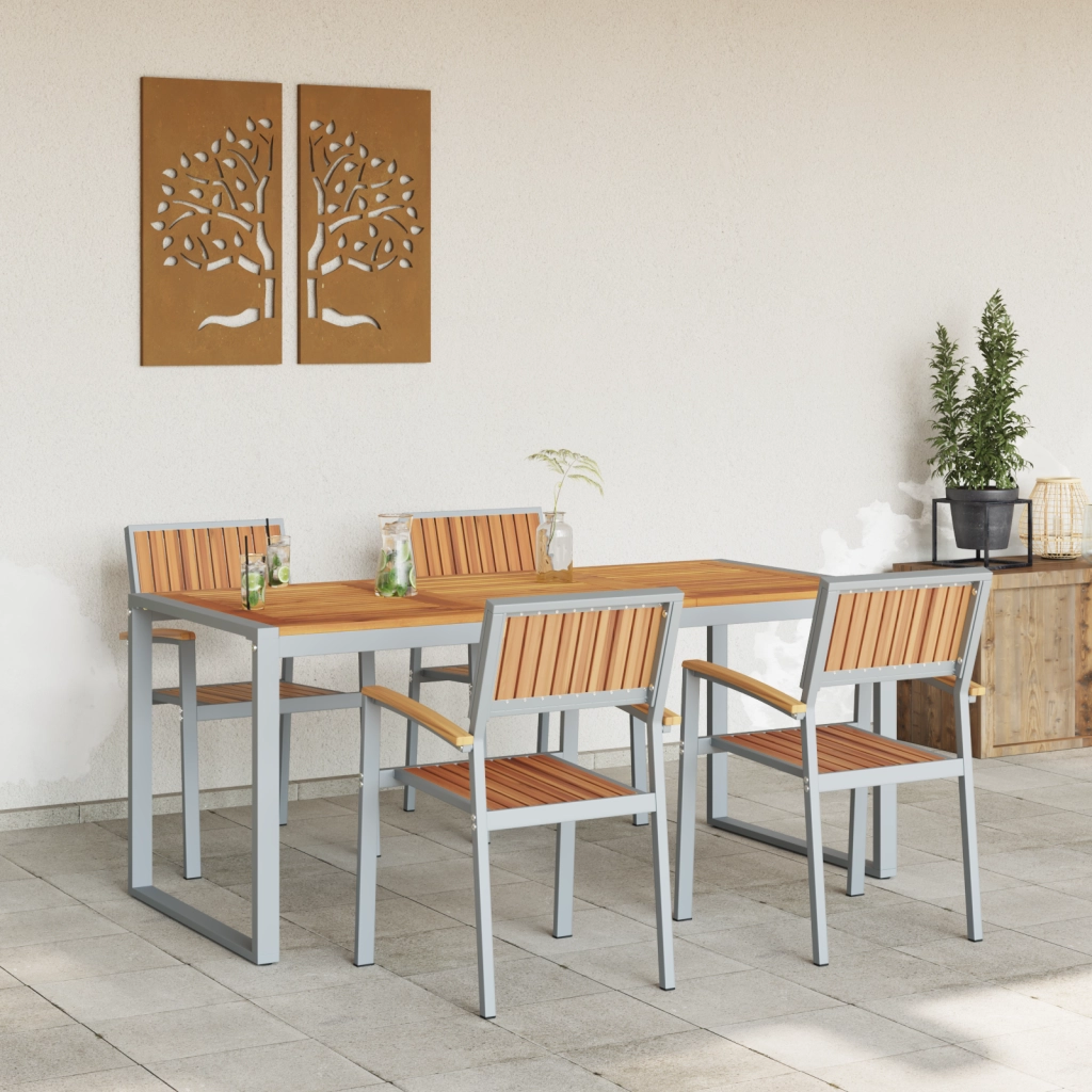 Set da Pranzo da Giardino 5 Pezzi in Legno Massello di Acacia e Metallo