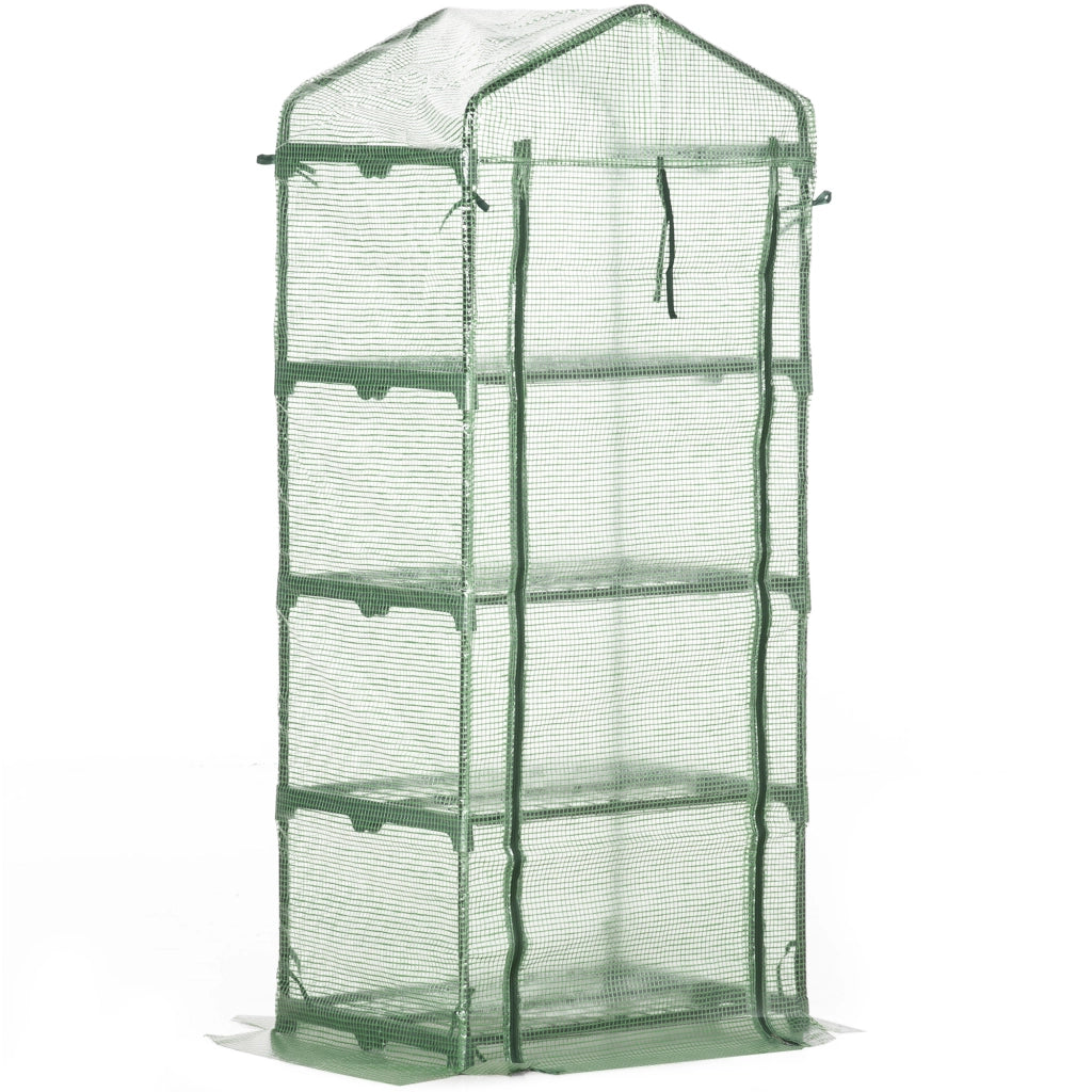 Serra da Giardino Verticale con Scaffale 4 Ripiani ¨C zephmum ¨C Acciaio e PE Verde Scuro 70x50x160cm