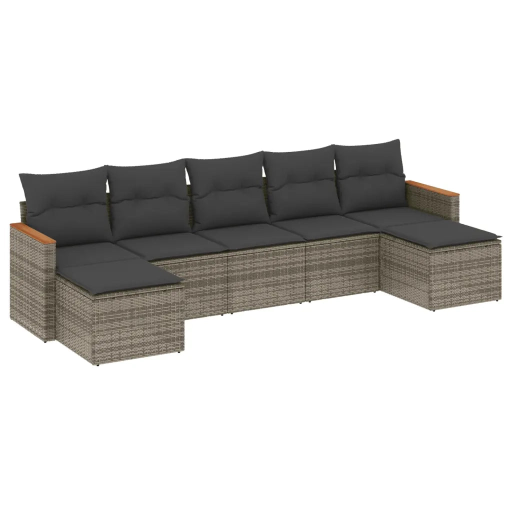 Set Divani da Giardino 7 pz con Cuscini Grigio in Polyrattan 3226235