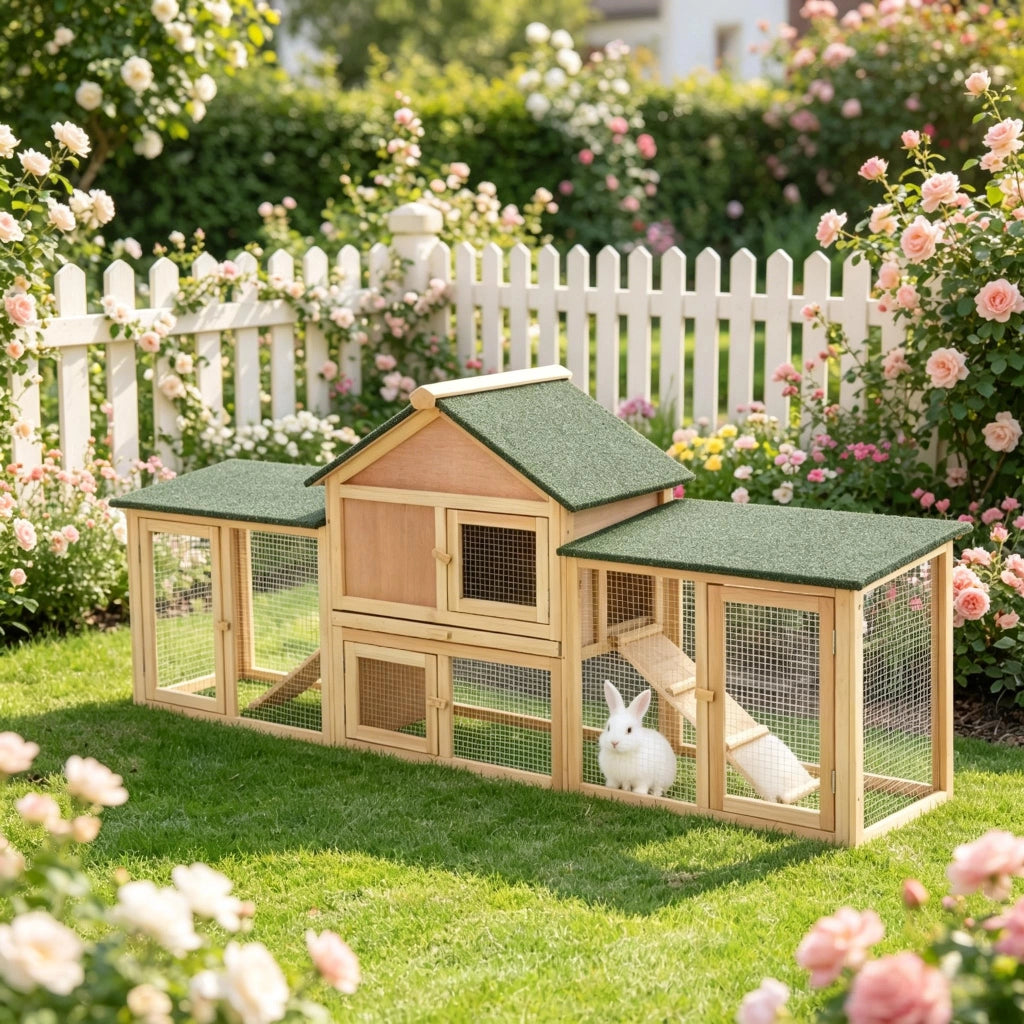 GABBIA Per Conigli da Esterno 210x45,5x84,5 cm Legno e Metallo Verde