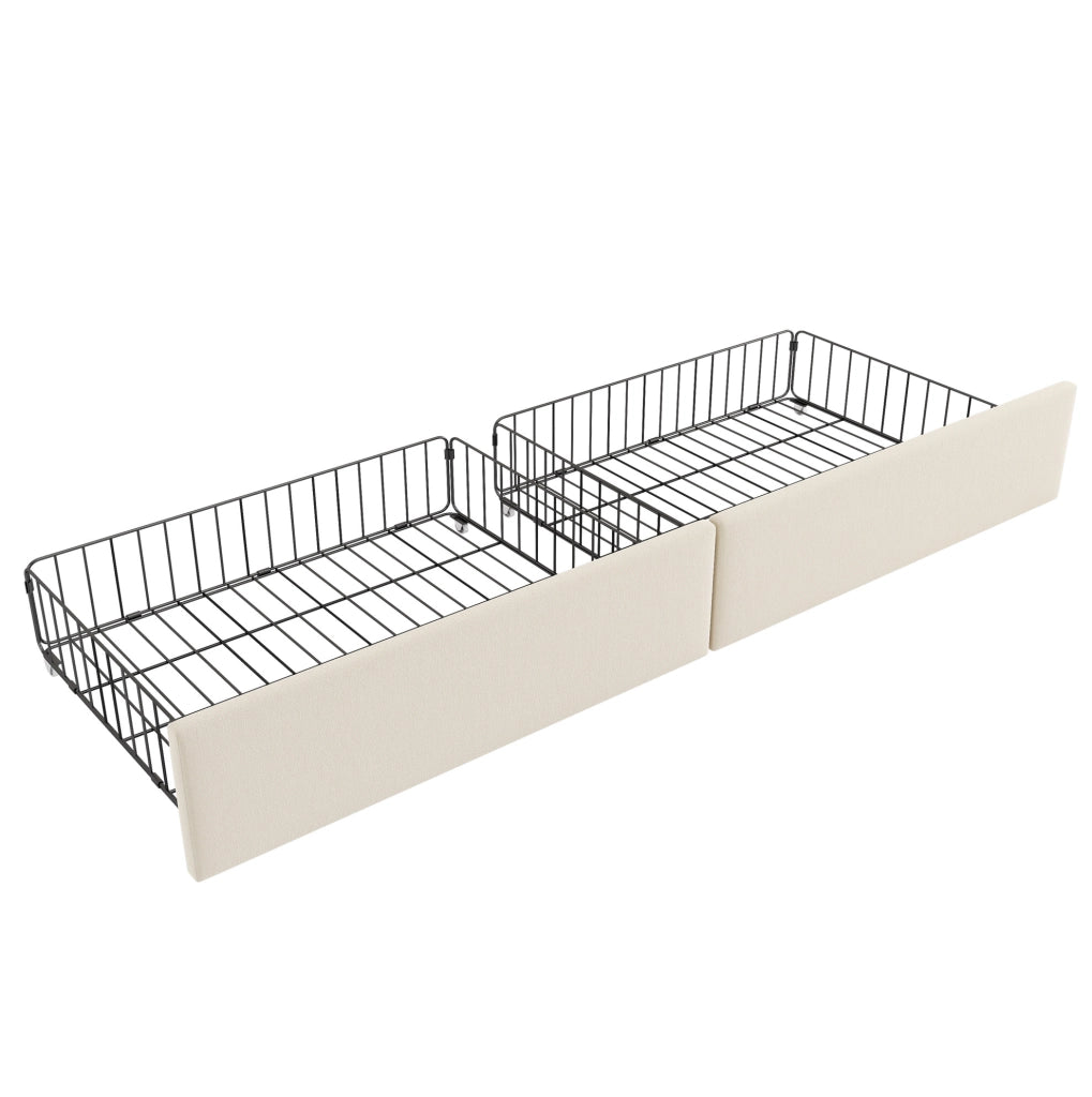 Letto imbottito con 2 cassetti 90x200 cm in velluto beige
