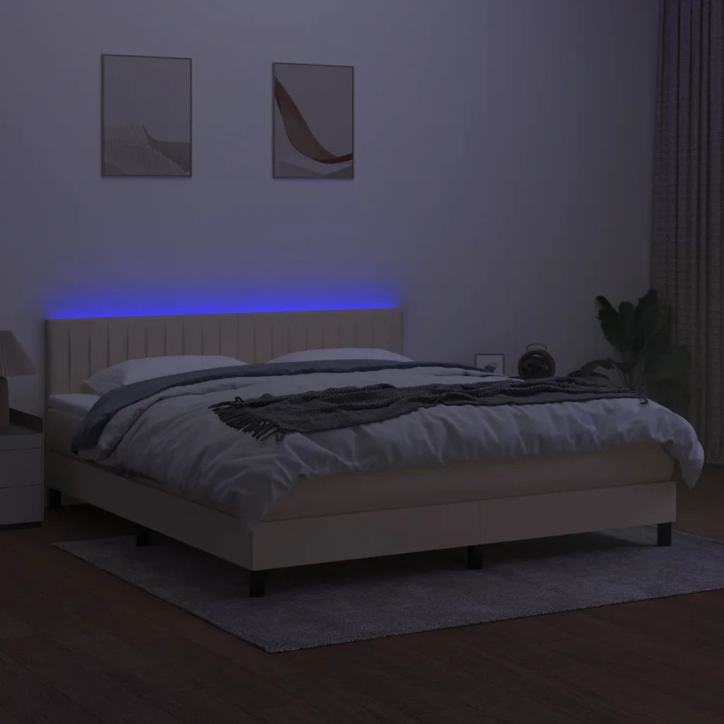 Letto a Molle con Materasso e LED Crema 180x200 cm in Tessuto cod mxl 66064