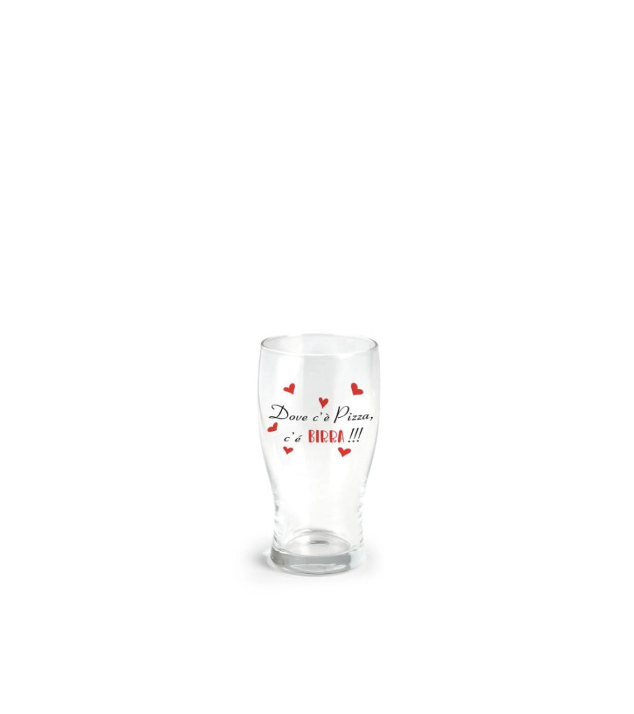 Bicchiere per birra 40 cl con scritta  dove c'è pizza c'è birra