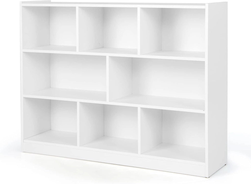 Scaffale Multiuso a 3 Livelli, Mobiletto Espositore Moderno a 8 Cubi, Libreria di Legno per Bambini, Organizer Giocattoli per Camera da Letto, Soggiorno, Studio, Bianco (Bianco)