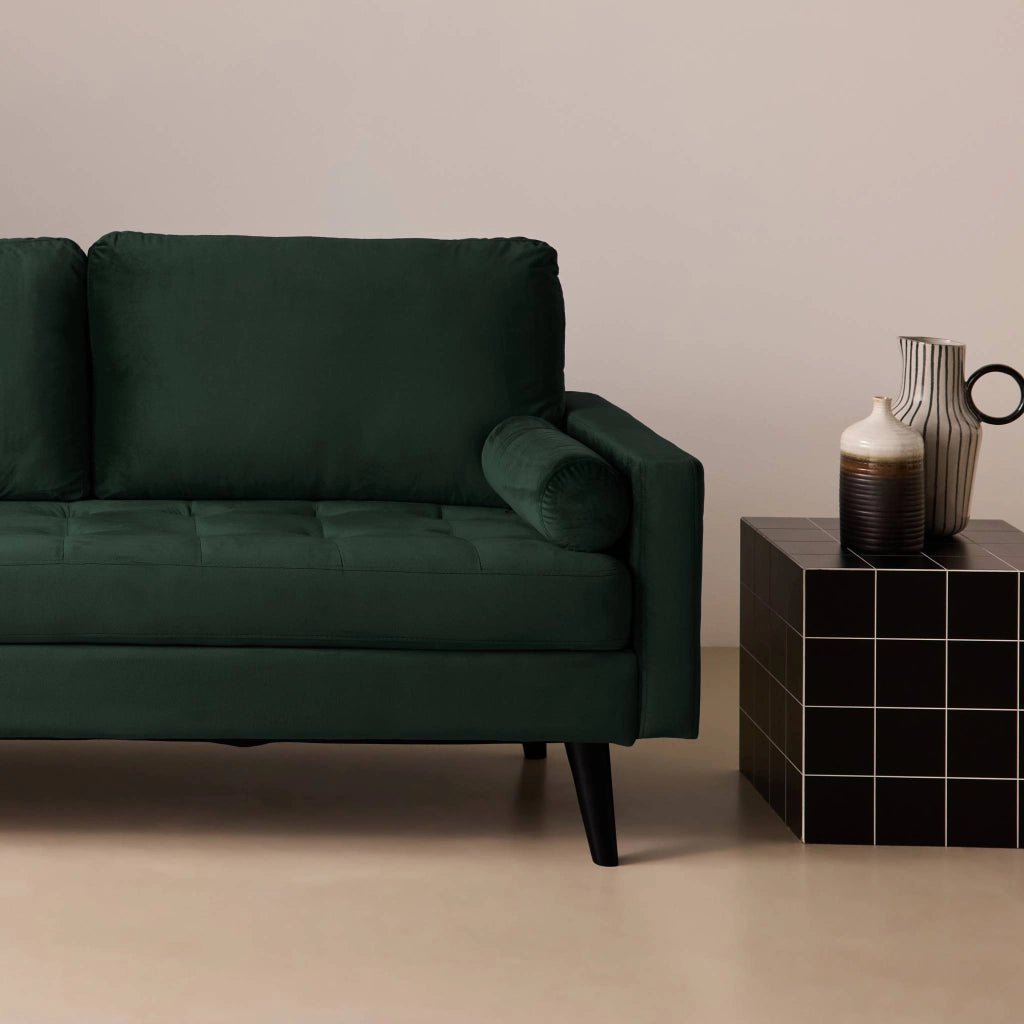 Divano con gambe in legno, 3 posti, verde inglese