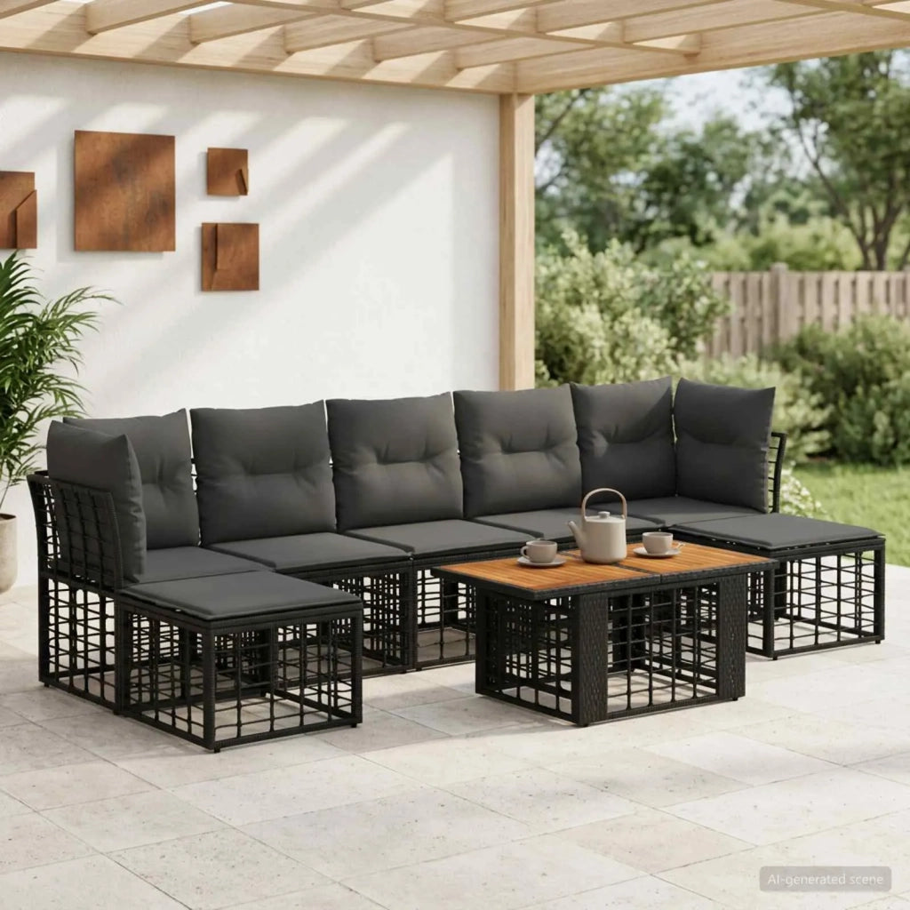 Set Divano da Giardino 8 pz Nero e Grigio scuro polyrattan 3437893
