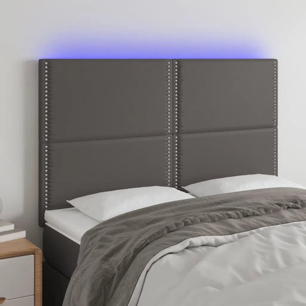 Testiera | Testata a LED Grigio 144x5x118/128 cm in Similpelle