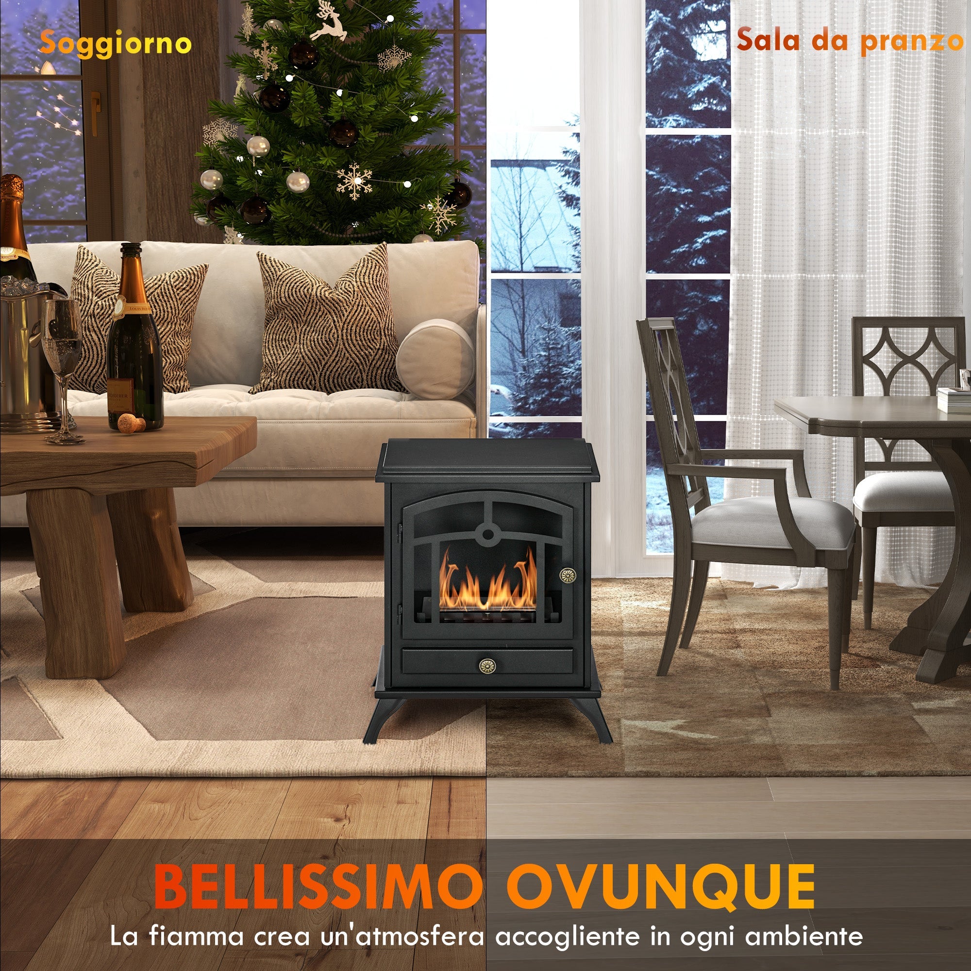 Camino a Bioetanolo da Pavimento Stile Classico 45x28x54 cm Bruciatore da 1,2L in Acciaio Nero