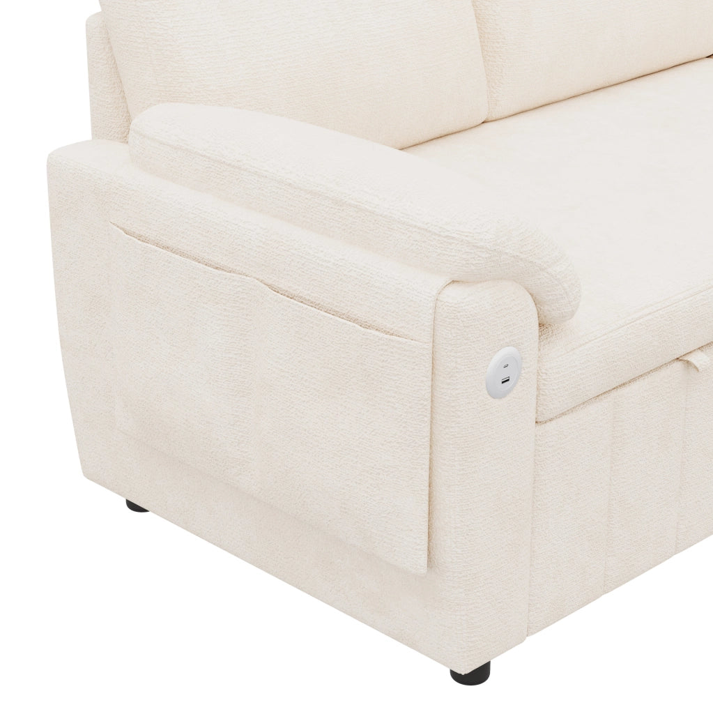 Divano angolare L convertibile con letto estraibile; chaise longue reversibile; USB/Type-C; beige