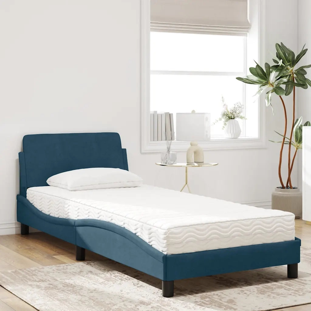 Letto con Materasso Dover Blu 80x200 cm in Velluto 3208295