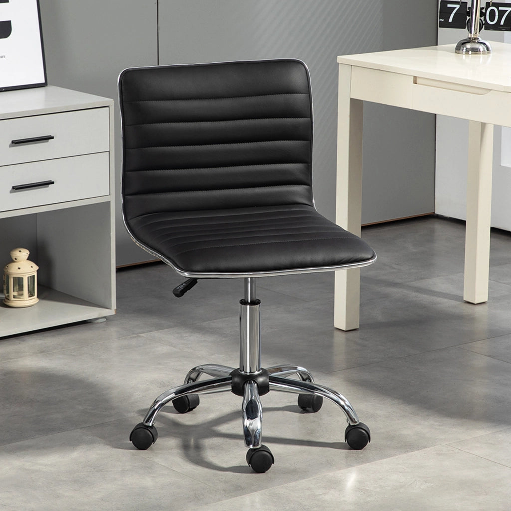 Sedia da Ufficio Ergonomica in Pelle PU con Altezza Regolabile, Seduta Girevole e Ruote, Nero