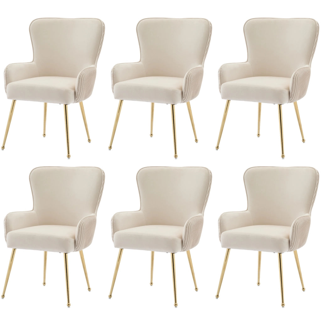 Set di 6 sedie da pranzo in velluto beige e oro