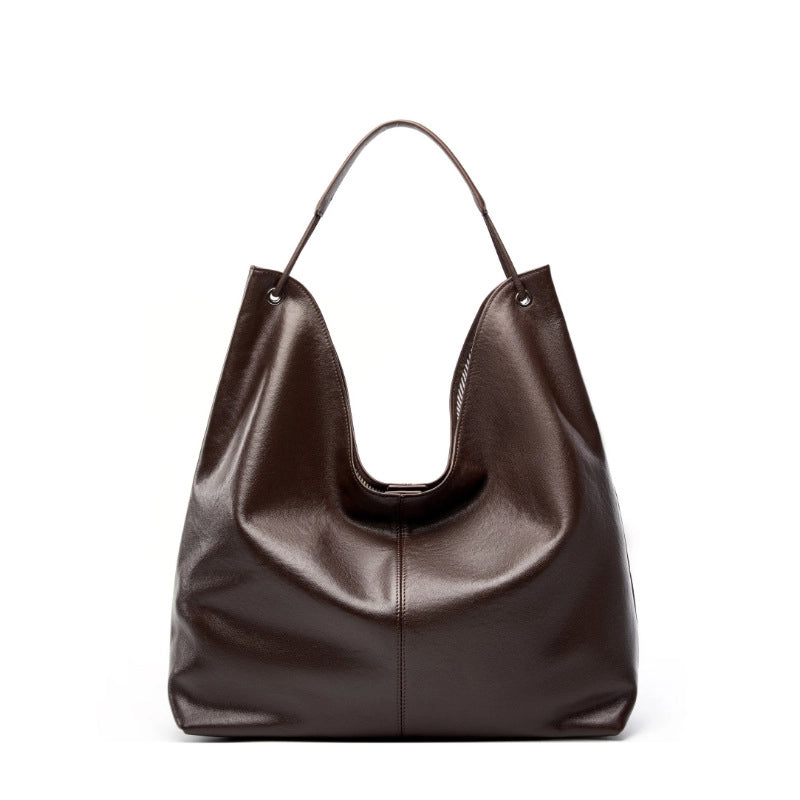 Borsa a mano da donna in vera pelle, marrone.