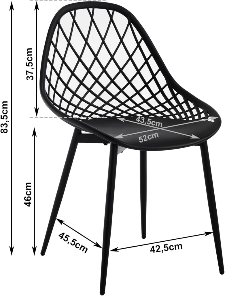 Sedia da Cucina Set da 4, da Pranzo con Schienale Scavato, Seduta in PP e Gambe in Metallo, Stile Scandinavo per Soggiorno, Camera da Letto, Nero, K0017EZS-4