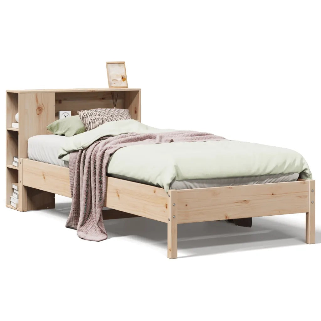 Letto singolo | Letto per adulti | Giroletto con Libreria senza Materasso 75x190 cm in Legno Pino