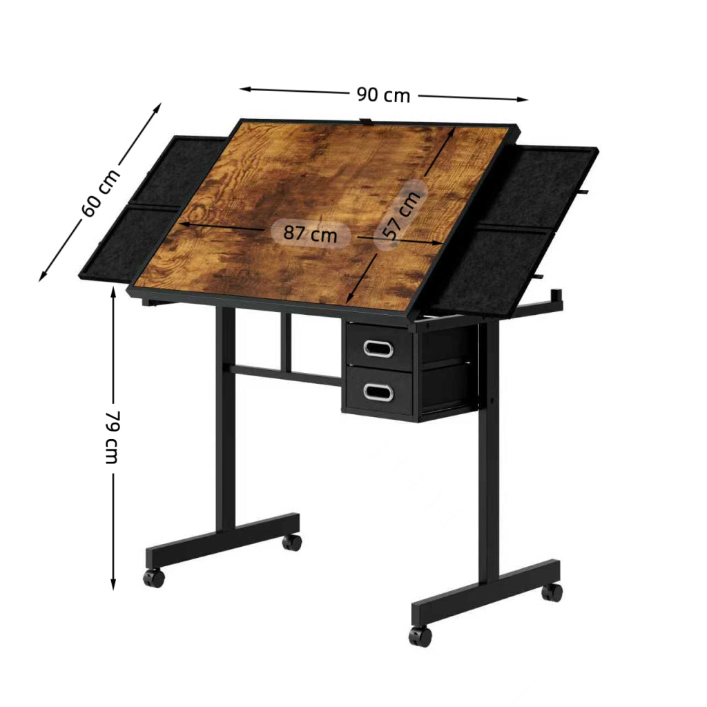Tavolo per puzzle con 4 cassetti in feltro, coperchio in legno, ruote con freno, per casa, in MDF e metallo, nero