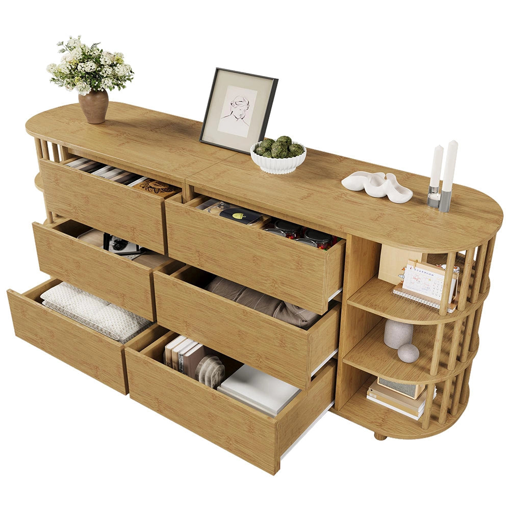 Credenza 160cm Stile Romano - Xylo - Rovere con 6 Cassetti e Colonne Bamb??