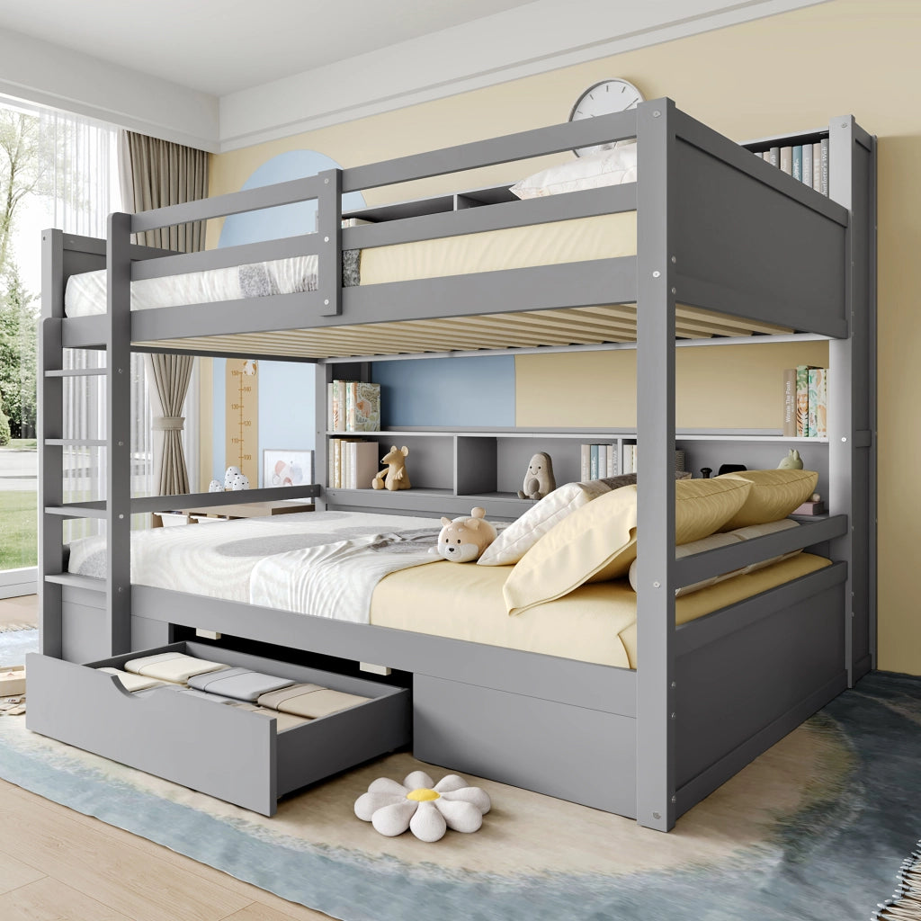 LETTO A CASTELLO 90x200 cm Grigio con cassetto e vani contenitore