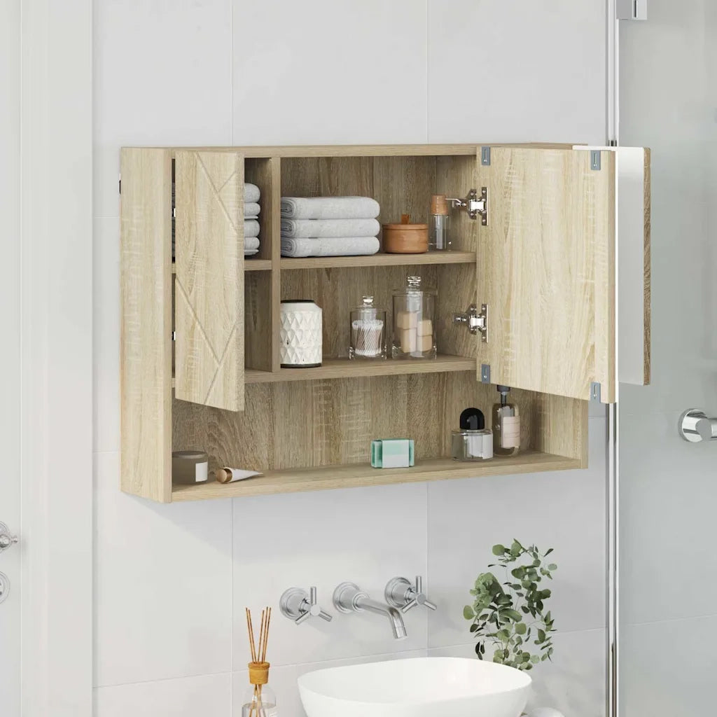 Mobiletto per specchio con porta Rovere Sonoma 80 x 17 x 55 cm 883356