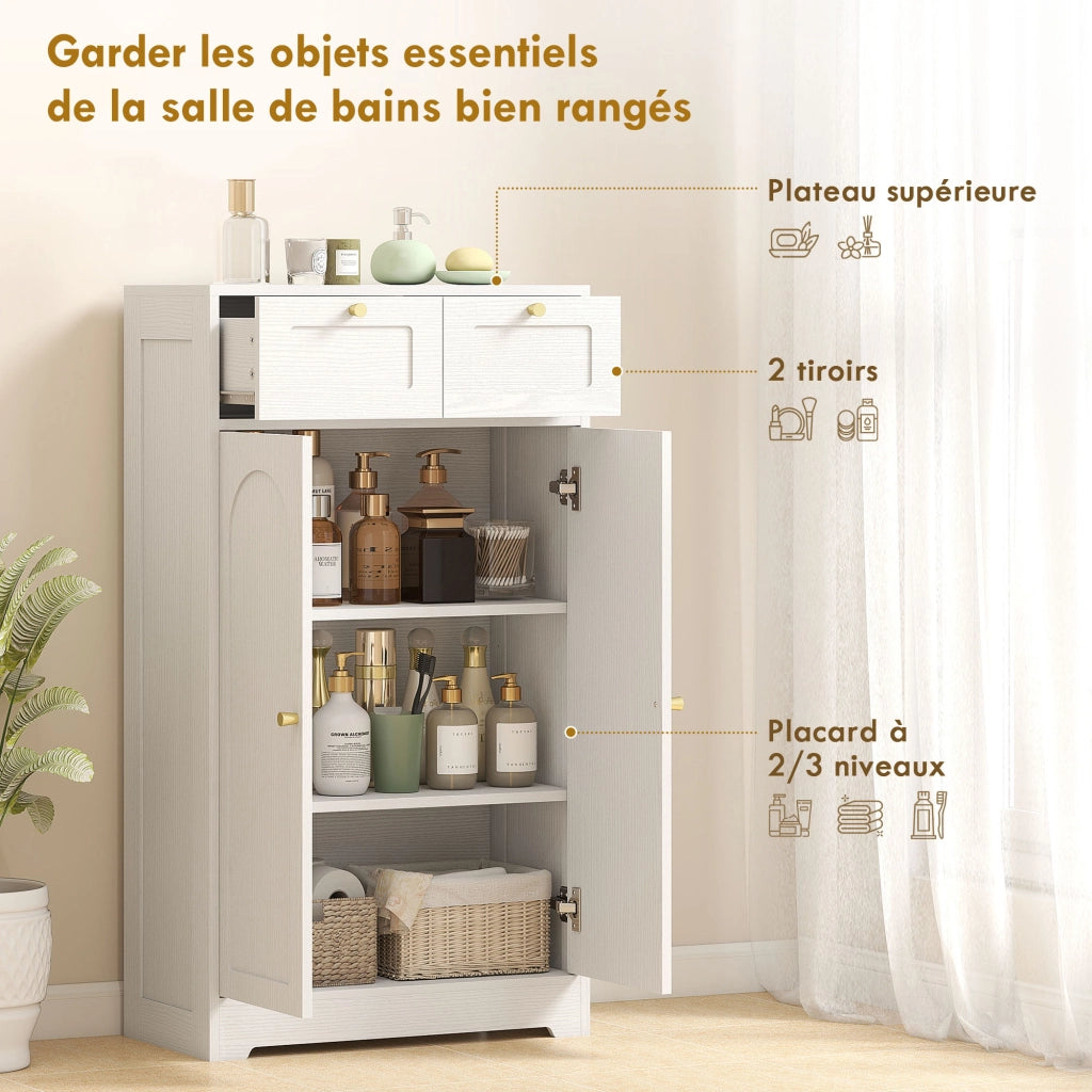 Mobile da bagno armadietto con 2 cassetti ante e ripiani regolabili ¨C Zephmum ¨C Bianco 60x30x108 cm