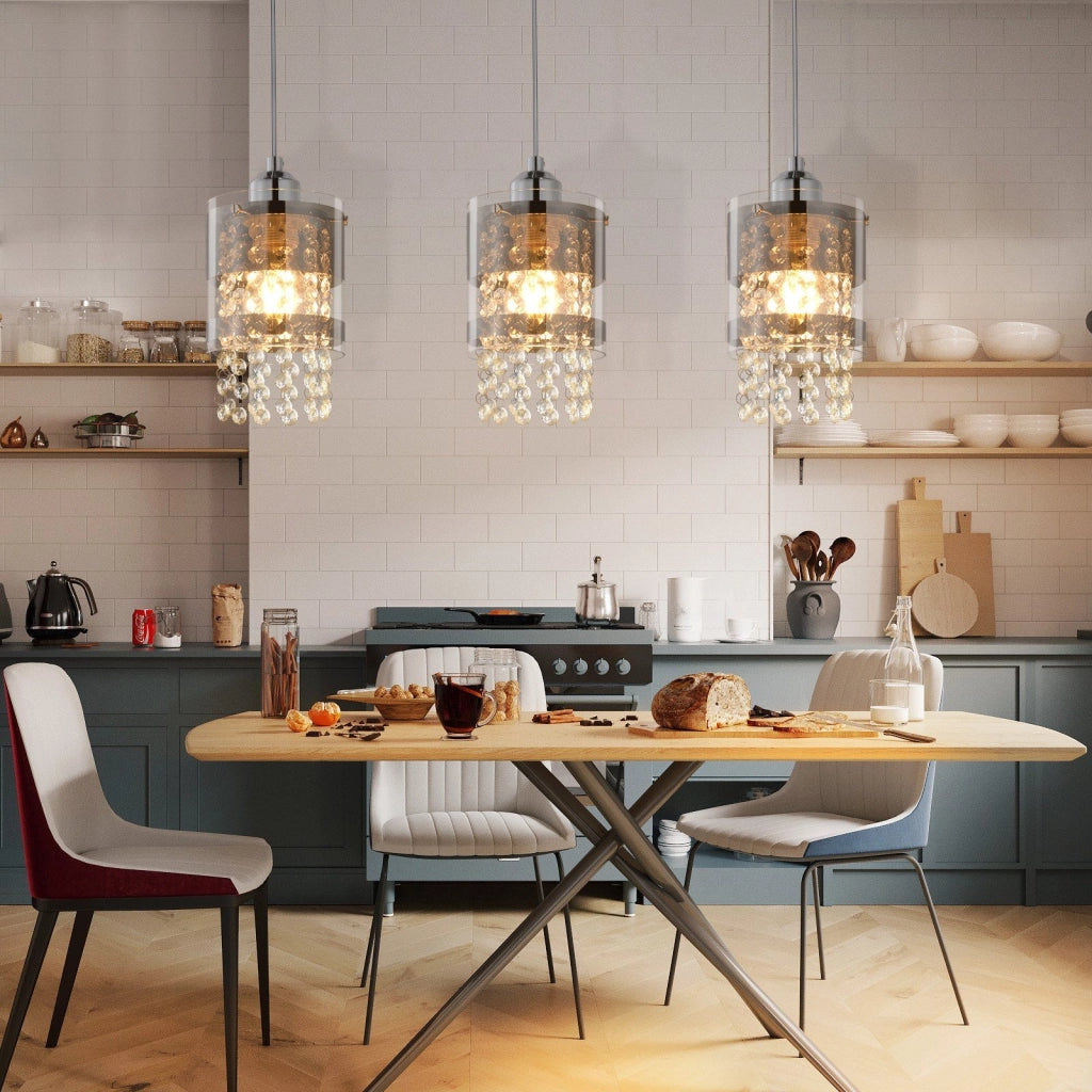 Lampada a sospensione ZMH 3 Luci cristallo E27 stile moderno Altezza regolabile Diametro 60 cm