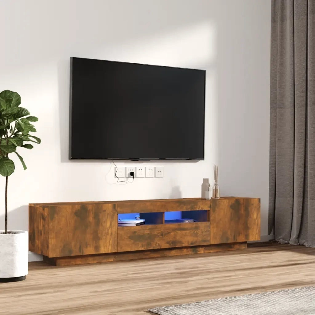 Set Mobili TV 2pz con Luci LED Rovere Fumo in Legno Multistrato 3120167