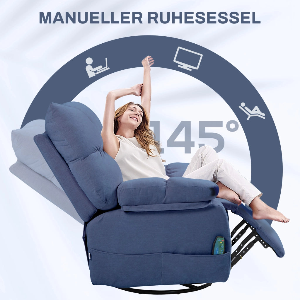 Poltrona massaggiante con riscaldamento e funzione relax, girevole, fino a 150 kg ¨C zephmum ¨C Blu, 98x90x98 cm