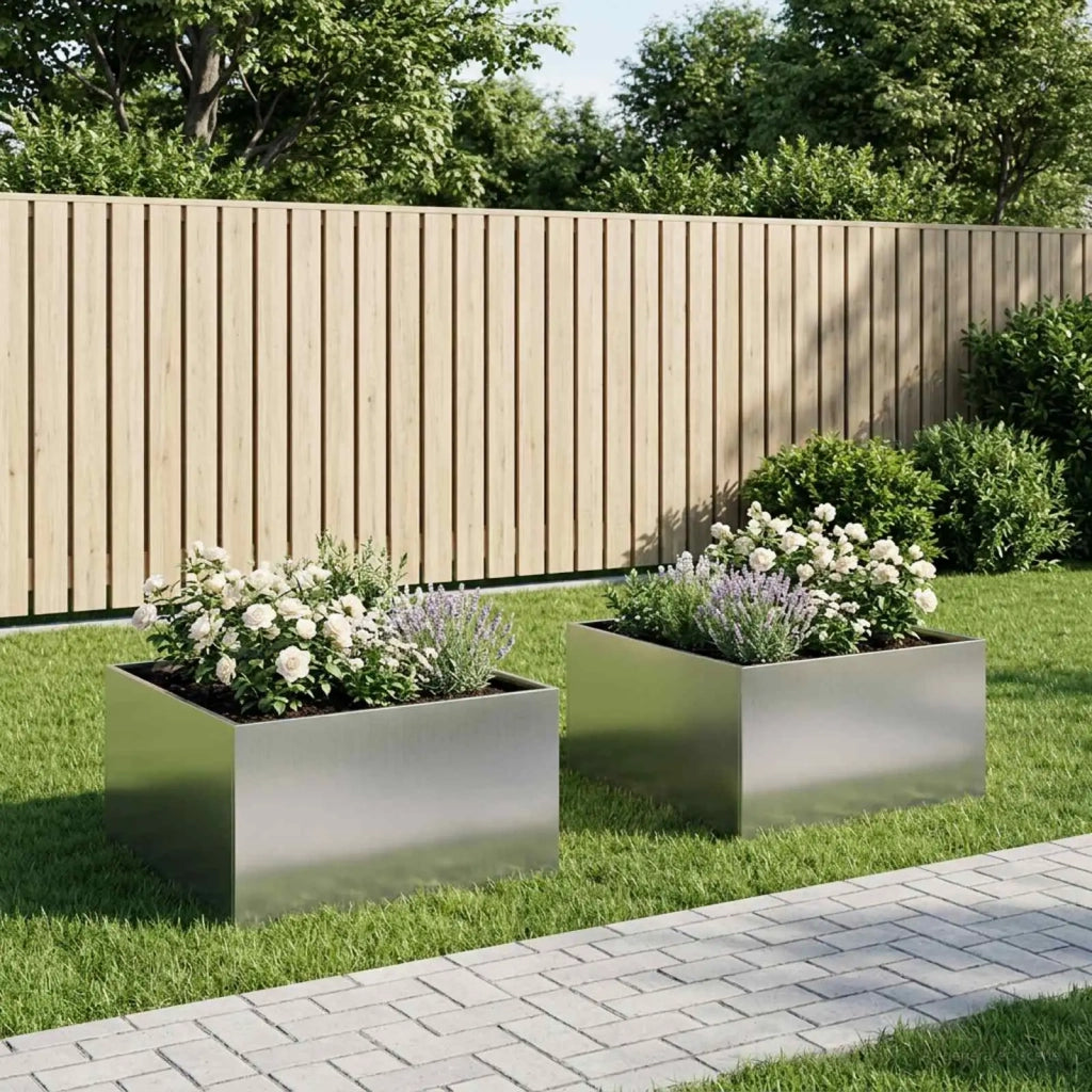 Vaso da giardino 2 pz Argento 100 x 100 x 40 cm Acciaio zincato 8005131
