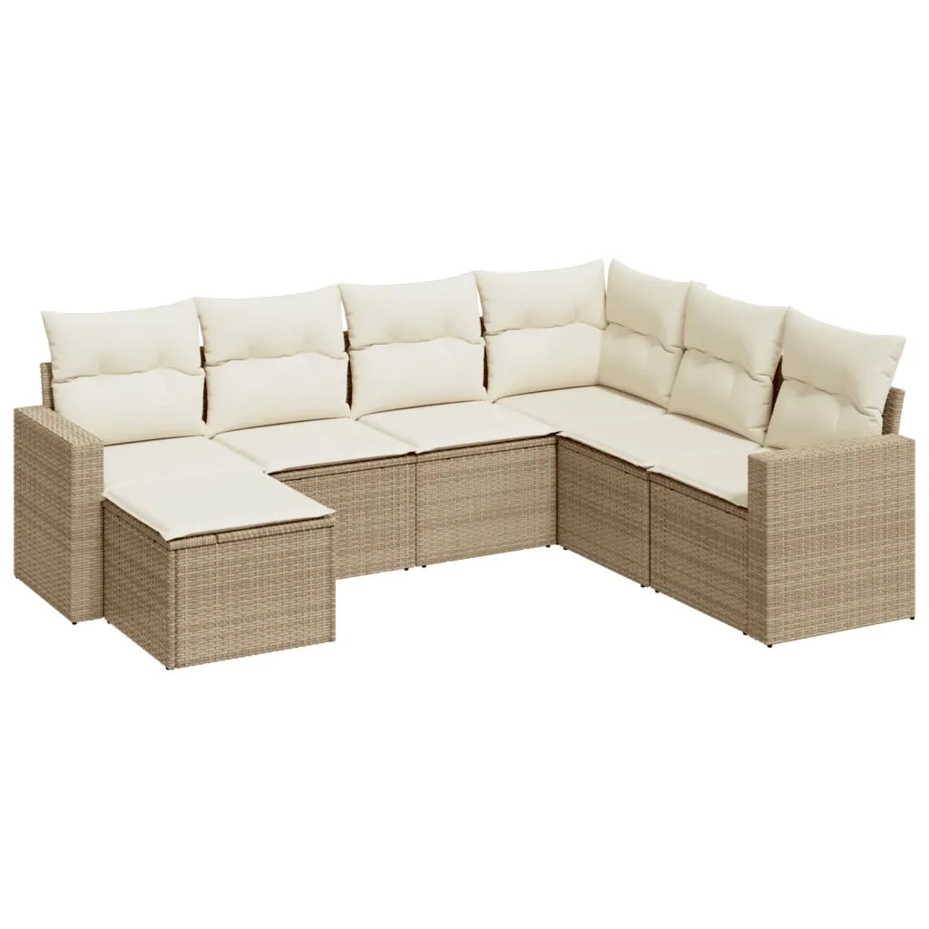 Set Divani da Giardino 7 pz con Cuscini Beige in Polyrattan 3251635