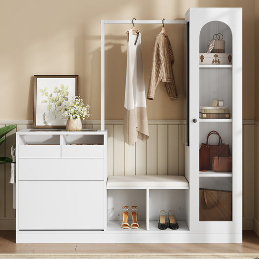 Set d'ingresso 6 in 1 - Xylo - Con specchiera, armadio scarpe e illuminazione LED a cambio colore