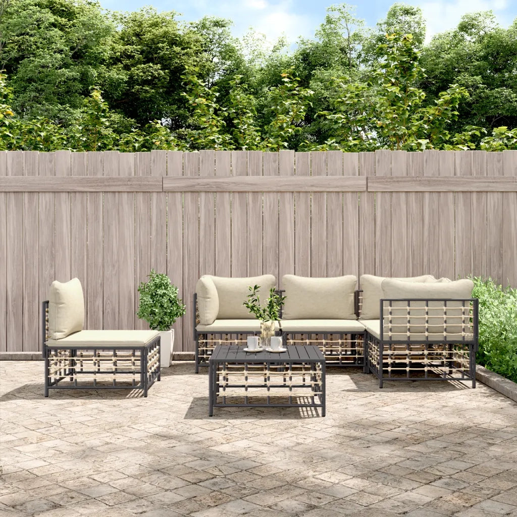 Set Divani da Giardino 6 pz con Cuscini Antracite in Polyrattan 3186764