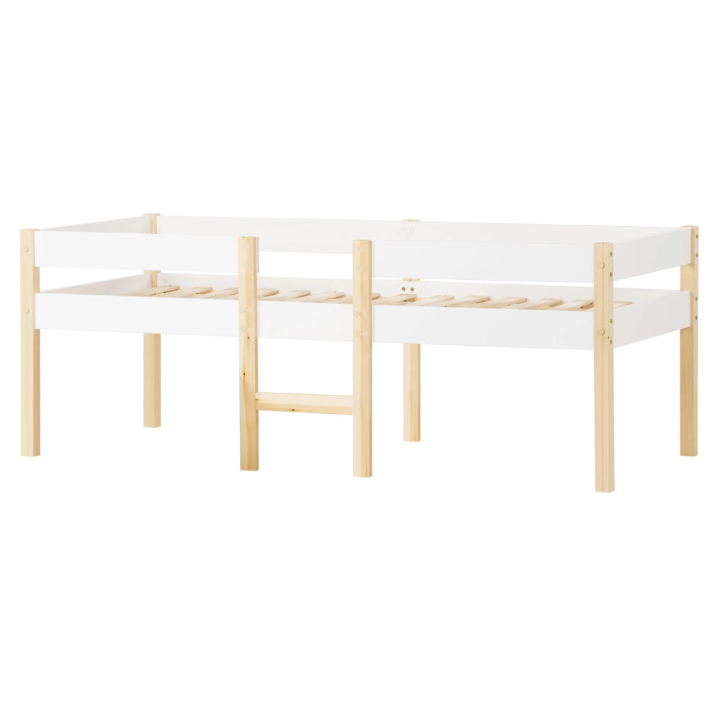 Letto per bambini 90x200 cm; rialzato con sponde; legno bianco (Senza materasso)