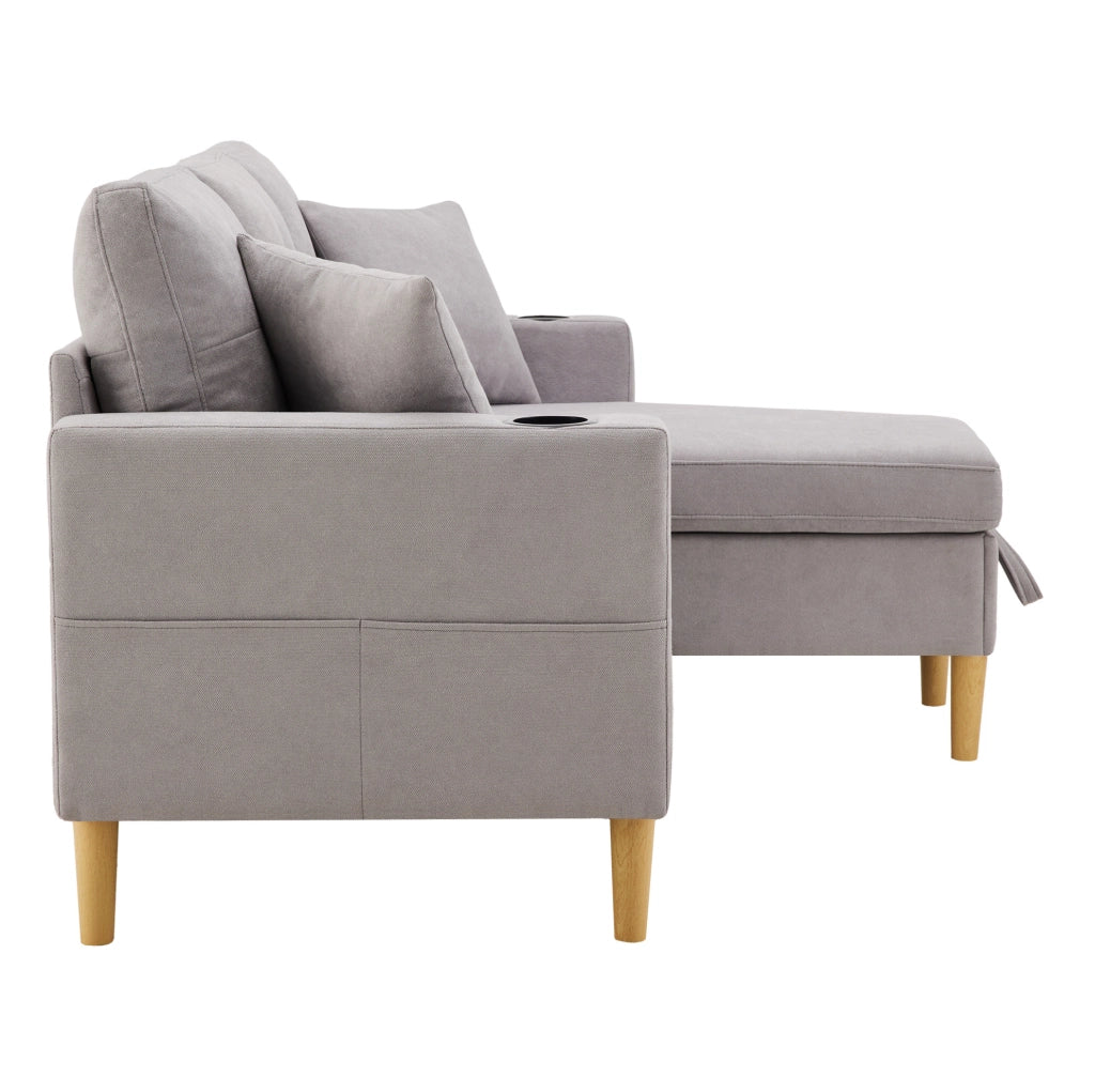 Divano angolare 3 posti con chaise longue e contenitore grigio