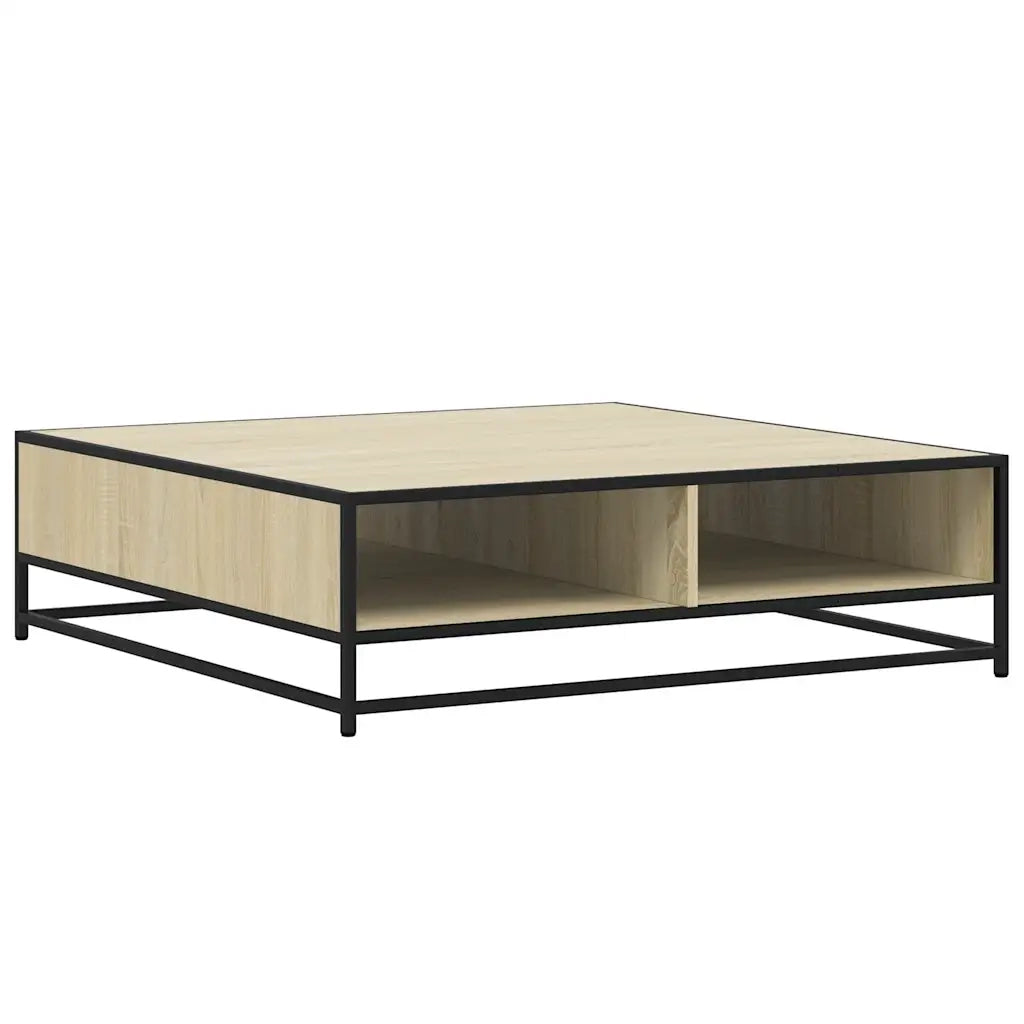 Tavolino-Tavolino da soggiorno-Tavolo Rovere Sonoma 100x100x30 cm in Truciolato e Metallo