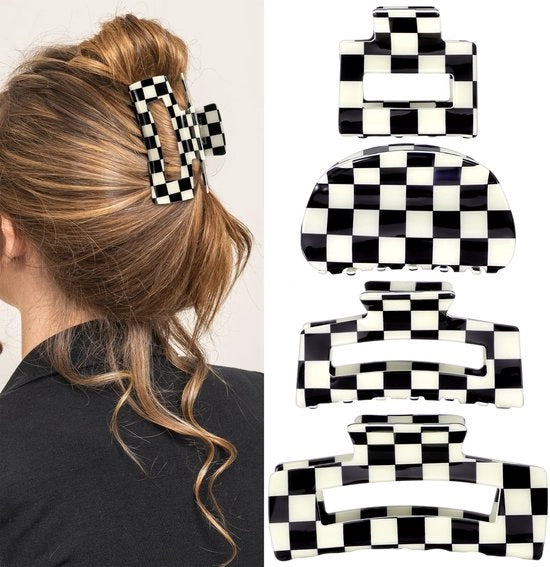 Set di clip capelli - 4 pezzi - adatti per capelli spessi, fini, ricci, diritti e lunghi - clip capelli antiscivolo - clip capelli quadrati neri e bianchi semplici - accessori capelli per donne