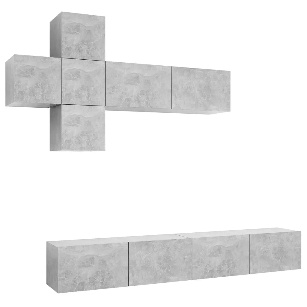 Set di Mobili Porta TV 7 pz-Set di 7 Credenza per TV Grigio Cemento in Legno Multistrato 317430