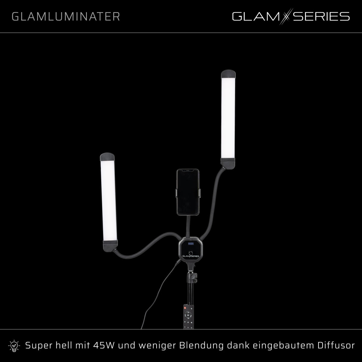 GlamSeries GlamLuminater Luce LED, lampada con 2 bracci flessibili, temperatura di colore regolabile in continuo, lampada con telecomando, illuminazione per make-up artist