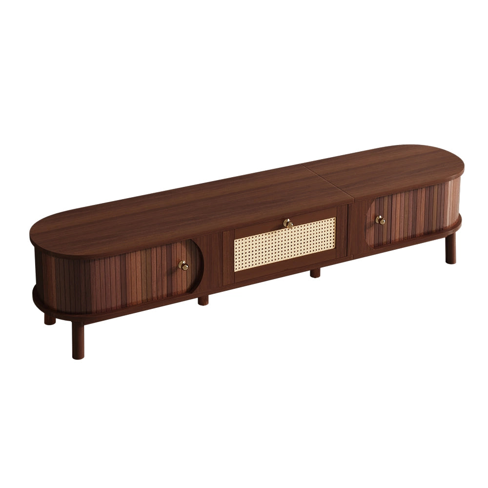 Mobile TV 170x38x39.5 cm; ante scorrevoli e cassetti; truciolare e rattan naturale