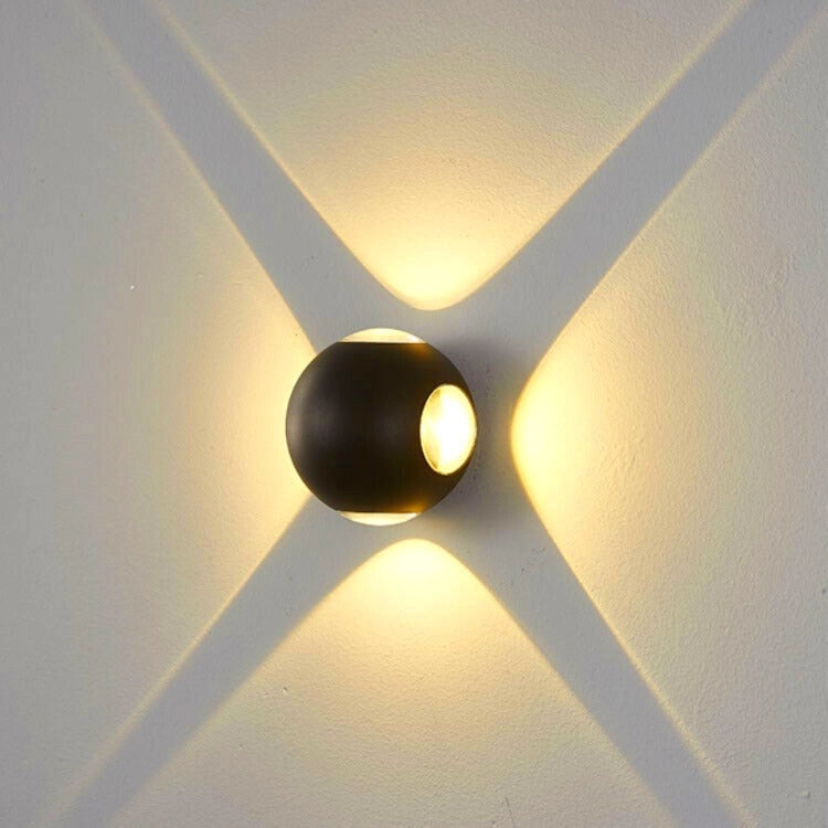 Applique LED da Parete 12W IP54, Design Moderno Rotondo, 4 Emissioni di Luce, 1200 lm, Nero, Effetto Croce, Interni ed Esterni Colore della luce: Luce calda