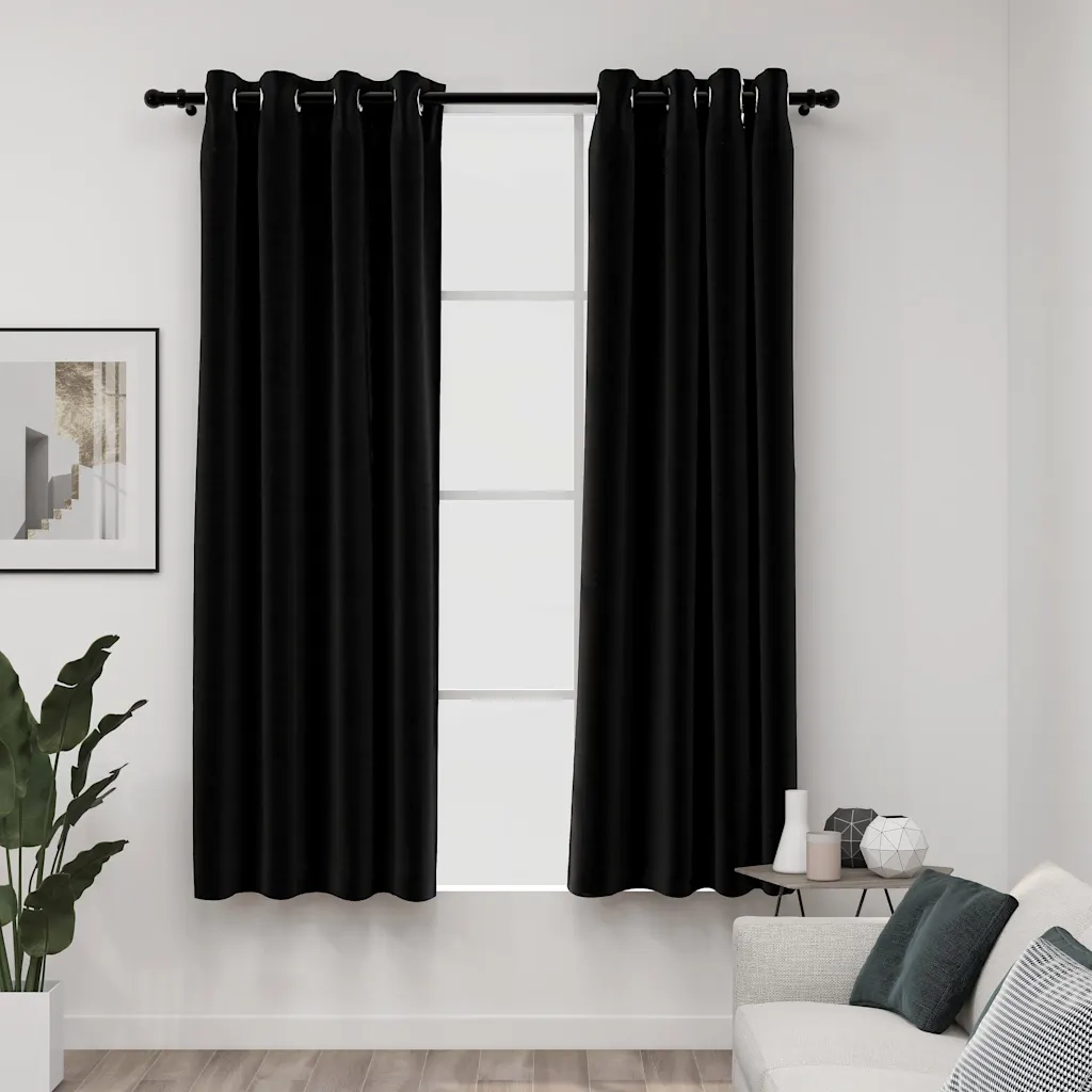 Tende Oscuranti | Tende Blackout Effetto Lino 2 pz 140x175 cm Antracite