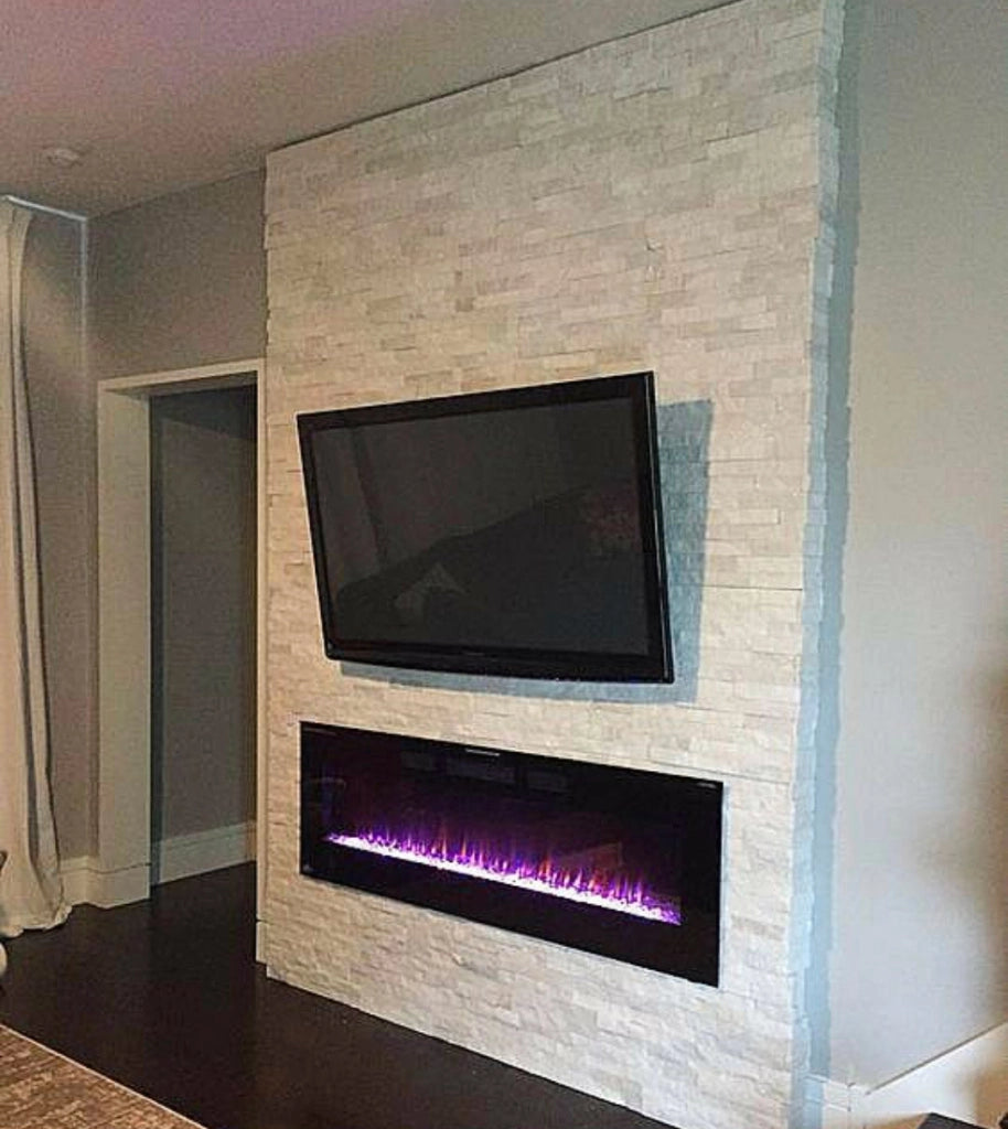 Camino Elettrico da Incasso 54,4x128x14 cm Effetto Fiamma 1500W Hermes Nero