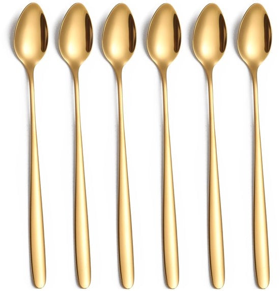 Set di cucchiai 6 pezzi - Acciaio Inossidabile - Manico Lungo 19,5 cm - Cucchiaio per Gelato/Roerlepel - Ideale per Gelato/Caffè Freddo - Facile da Pulire - Cucchiaio da Cocktail