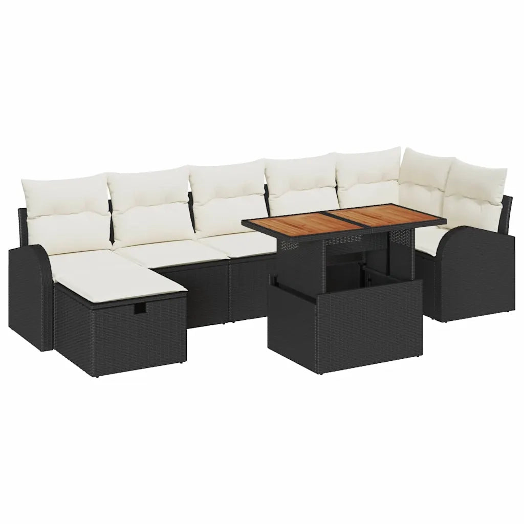 Set Divano da Giardino 8 pcs Nero polyrattan