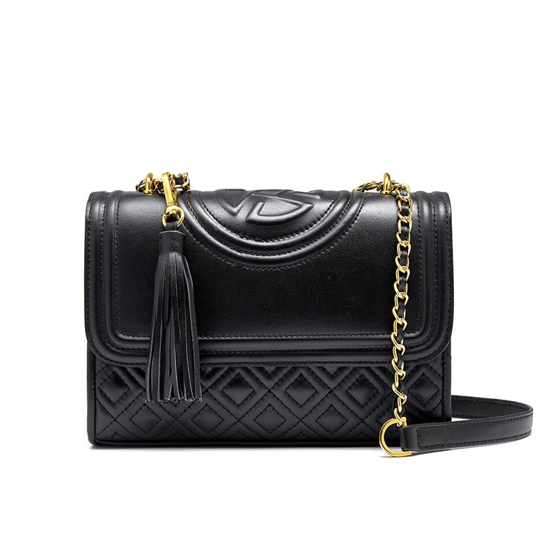 Borsa a mano media da donna in vera pelle, nera.