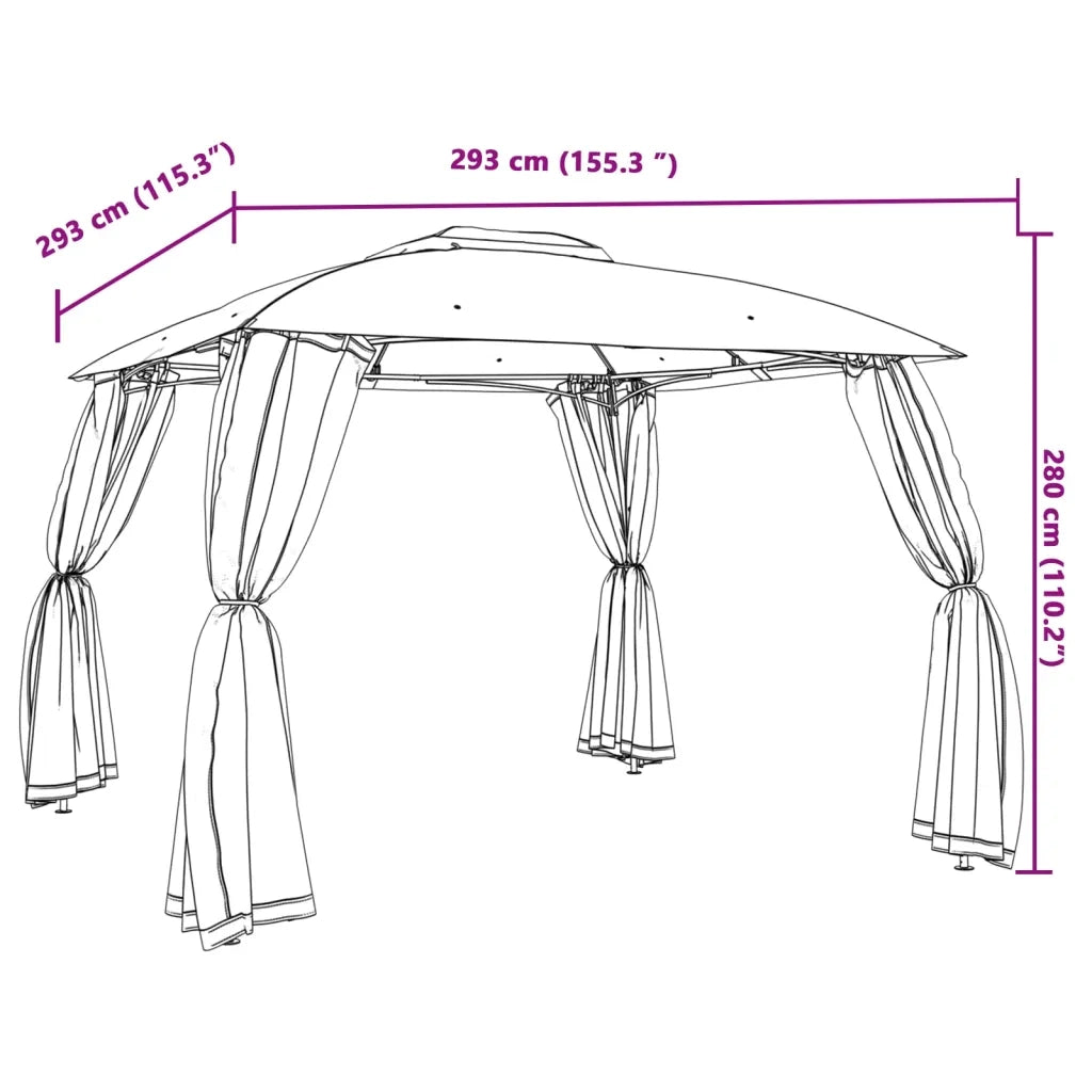 Gazebo | Pergolato Tetto Doppio e Pareti Rete Antracite 2,93x2,93 m Acciaio