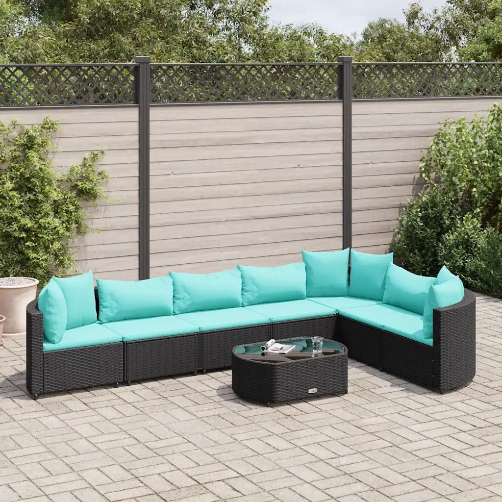 Set Divani da Giardino con Cuscini 8 pz Nero in Polyrattan